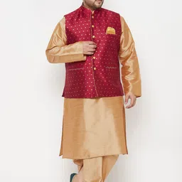 VASTRAMAY Men Rose Gold Kurta With Dhoti Pants & Nehru Jacket-picture-28