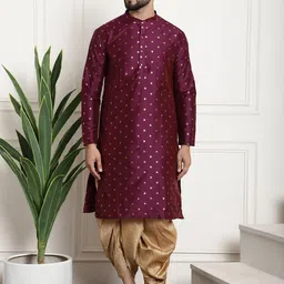 SOJANYA Men Purple & Gold-Coloured Self Design Kurta with Dhoti Pants-57
