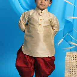 VASTRAMAY Boys Gold & Maroon Solid Kurta with Dhoti Pants-11