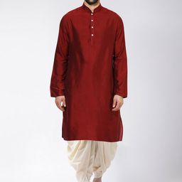 KISAH Men Maroon Kurta with Dhoti Pants-picture-37