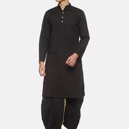 Sethukrishna Men Black Pure Cotton Kurta with Dhoti Pants-picture-55
