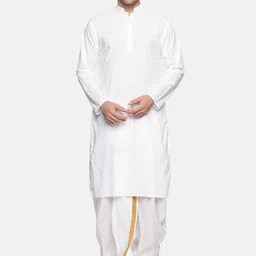 Sethukrishna Men White Pure Cotton Kurta with Dhoti Pants-image-49