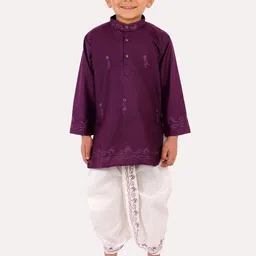 Superminis Boys Purple Regular Thread Work Pure Cotton Kurta with Dhoti Pants-picture-54