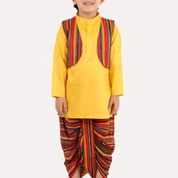 Superminis Boys Yellow Layered Pure Cotton Kurti with Dhoti Pants-picture-0