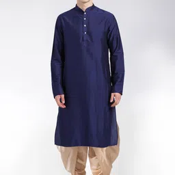 KISAH Men Navy Blue & Beige Kurta with Dhoti Pants-picture-22