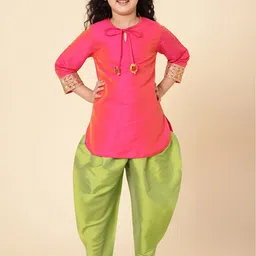 A T U N Girls Pink Empire Kurti Embellished With Dhoti Pants-picture-43