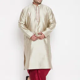 VASTRAMAY Men Beige Thread Work Kurti with Dhoti Pants-picture-44