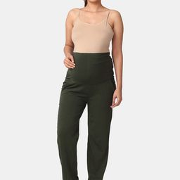 The Mom Store Women Olive Green Solid Cotton Maternity Track Pants-image-86