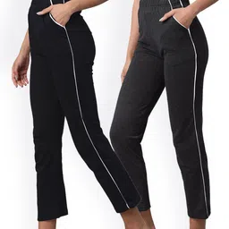 NOT YET by us Women Black & Charcoal Grey Pack Of 2 Pure Cotton Lounge Pants-image-44