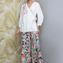Rhe-Ana Embroidered Wrap Top With Palazzos-picture-53