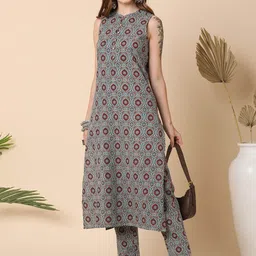Globus Ethnic Motifs Printed Regular Pure Cotton Kurta with Trouser image 1