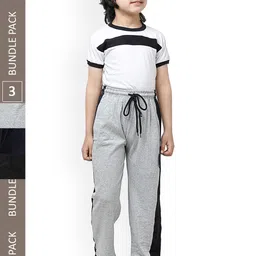 IndiWeaves Boys Pack Of 3 Pure Cotton Side Striped Track Pants-image-81