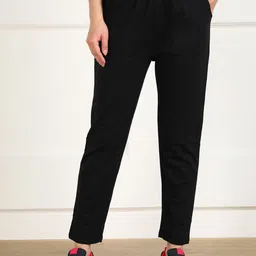 SHARKTRIBE Women Black  Solid Cotton Track Pant-image-46