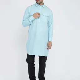 ROYAL KURTA Shirt Collar Pathani Pure Cotton Kurta With Trousers-image-103