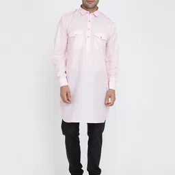 ROYAL KURTA Shirt Collar Roll-Up Sleeves Pure Cotton Pathani Kurta With Churidar-image-16