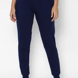 Allen Solly Woman Women Navy Blue Solid Slim Fit Knitted Pure Cotton Lounge Joggers-image-69