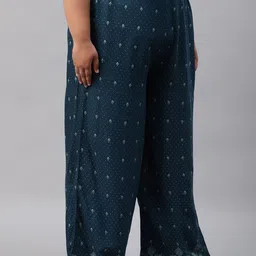 W Women Plus Size Teal Printed aw-22 Trousers image 3