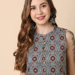 Globus Ethnic Motifs Printed Regular Pure Cotton Kurta with Trouser image 2