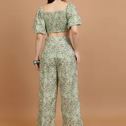 Vishudh Printed Off Shoulder Crop Top With Trousers image 4