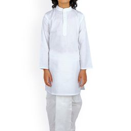 Sethukrishna Boys White Angrakha Pure Cotton Kurta With Dhoti Pants-picture-26