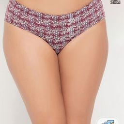 Clovia Pack Of 2 Maroon & Grey Geometric Printed Pure Cotton Hipster Briefs-image-53