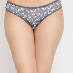 Clovia Grey Floral Printed Low Rise Bikini Briefs-48