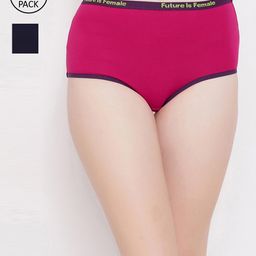 Clovia Pack of 2 Pink & Black Cotton High Waist Hipster Panty COMPN1248S-picture-43