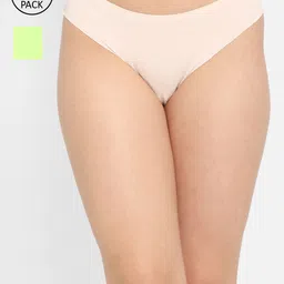 Clovia Pack of 2 Beige & Lime Green Bikini Briefs-image-95
