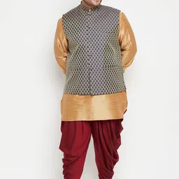 VASTRAMAY Men Rose Gold Layered Kurta with Dhoti Pants-52