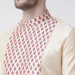 DEYANN Men Cream-Coloured & Red Self Design Kurta with Patiala image 4