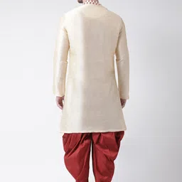 DEYANN Men Cream-Coloured & Red Self Design Kurta with Patiala image 3