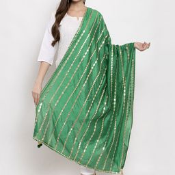 Clora Creation Green & Gold-Toned Striped Dupatta with Gotta Patti-4
