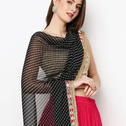 Dupatta Bazaar Printed Leheriya Dupatta with Gotta Patti image 3