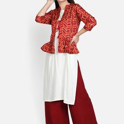Fabclub Women White & Red Kurta With Pleated Jacket Kurta-image-26