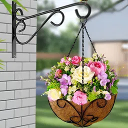 Garden King Set Of 4 Black 12 Inch Blossom Design Coir Hanging Planters-13