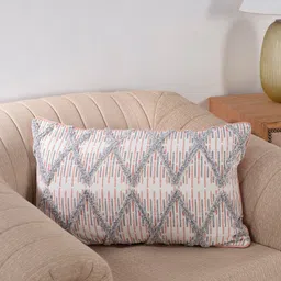 MASPAR Peach-Coloured & Grey Geometric Rectangle Cotton Cushion Covers-19