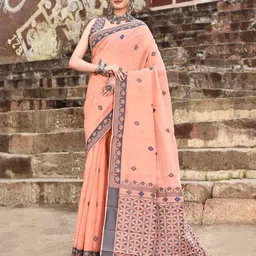 elora Ethnic Motifs Woven Design Pure Cotton Saree-image-15
