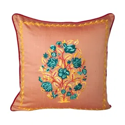TARA- Sparkling Homes Peach-Coloured & Green Set of 2 Embroidered Square Cushion Covers image 3