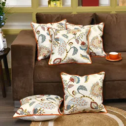 Clasiko White & Blue  5 Pcs Floral Square Cushion Covers-picture-42