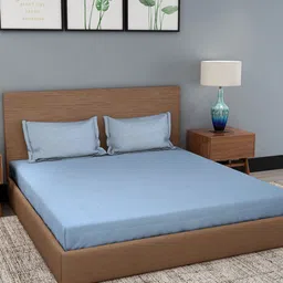 Fabindia Blue 104 TC Chambray Cotton King Bedsheet With 2 Pillow Covers-image-60
