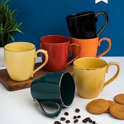 CLAY CRAFT Yellow & Orange Ceramic Glossy Cups 230 ml Each-image-55