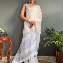 Panzora Striped Linen Blend Ready to Wear Saree-picture-51
