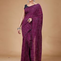 SLAGHA Checked Pure Cotton Taant Saree with Tassels-image-32