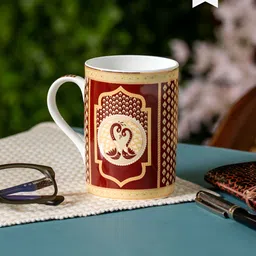 CLAY CRAFT White & Brown 2 Pieces Printed Ceramic Glossy Mugs 320 ml Each-26