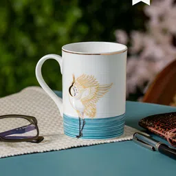 CLAY CRAFT White & Blue 2 Pieces Printed Ceramic Glossy Mugs 320 ml Each-21