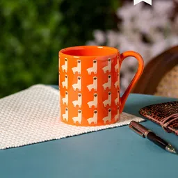 CLAY CRAFT Orange & White 2 Pieces Printed Ceramic Glossy Mugs 350 ml Each-image-32
