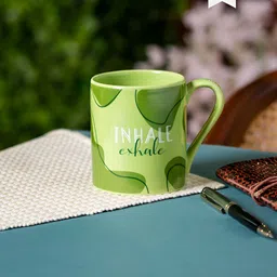 CLAY CRAFT Green & White 2 Pieces Printed Ceramic Glossy Mugs 350 ml Each-17