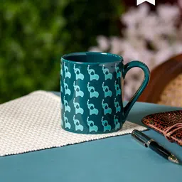 CLAY CRAFT Teal & Blue 2 Pieces Printed Ceramic Glossy Mugs 350 ml Each-image-27