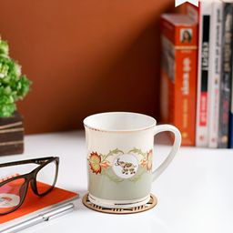 JCPL White & Green 2 Pieces Printed Ceramic Glossy Mugs 370 ml-32