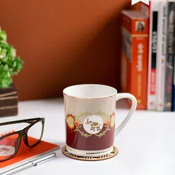 JCPL Beige & Maroon 2 Pieces Printed Ceramic Glossy Mugs 370 ml Each-image-79